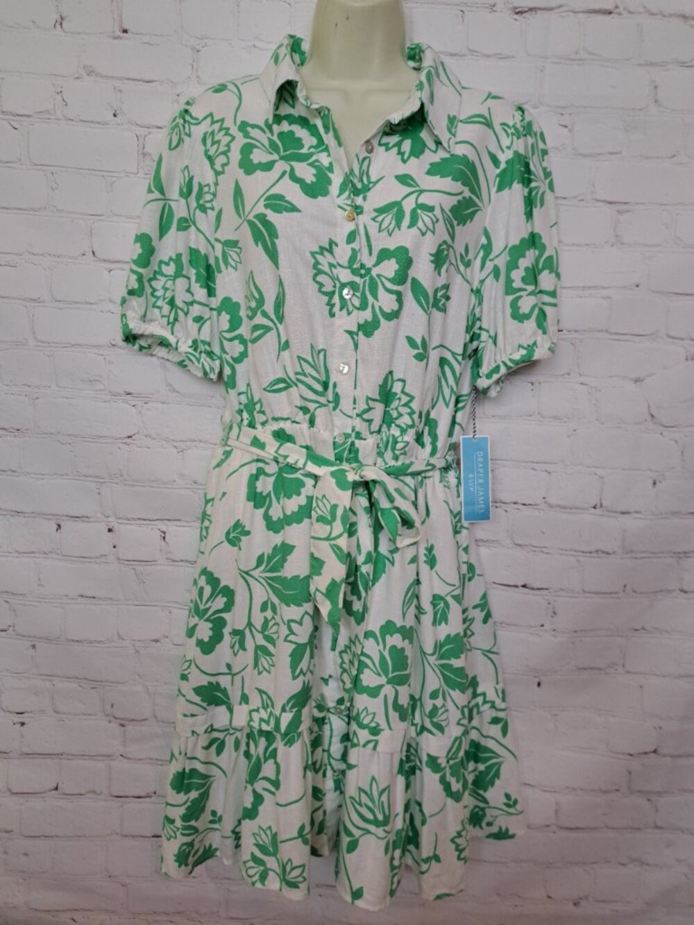 Draper James RSVP NEW Floral Linen Puff Sleeve Shirt Dress Size Large